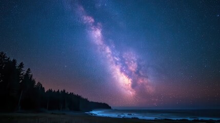 Fototapeta premium Astrotourism Adventure Coastal Observatory Under the Night Sky Scenic Waves Ocean View