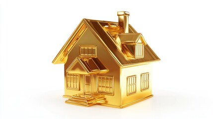 Golden house model on white background. (5)