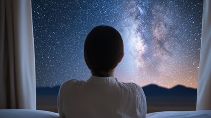 Fototapeta premium Astrotourism Journey Traveler Gazes at Stars from Glass Capsule Desert Night Serene Viewpoint