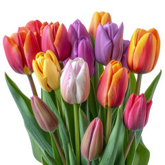 Fototapeta premium A vibrant bouquet of colorful tulips arranged beautifully. isolated on white background