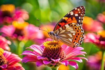 Fototapeta premium A butterfly is sitting on a pink flower