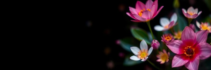 Fototapeta premium Vibrant multicolored floral pattern floating on dark water with selective focus, selective focus, serene