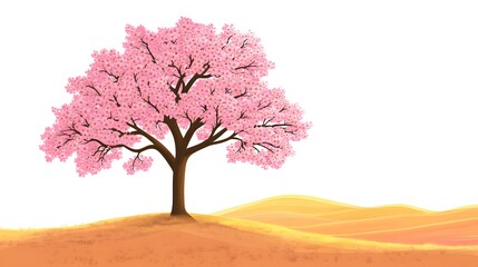Fototapeta premium A magnificent and beautiful cherry blossom tree standing alone, with a beautiful view