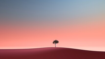 arafed image of a lone tree in a desert with a pink sky