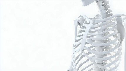 White 3D Skeleton Torso, Ribcage, Spine, Medical Anatomy Illustration, Healthcare Background.