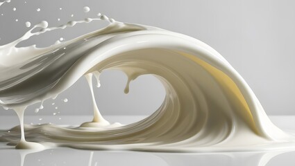 Realistic White Milk Wave - Flowing Yogurt or Cream Splash Isolated on Background