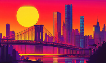 Fototapeta premium At sunrise, the tall buildings and steel bridges in the city