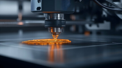 3D Printer Manufacturing Orange Object Close-up.