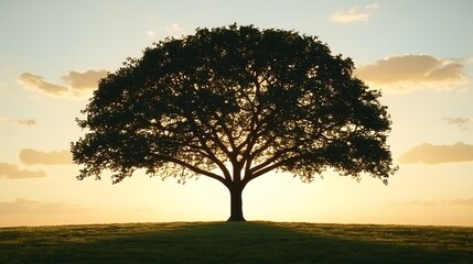 Obraz premium Silhouetted Tree Stands Alone At Sunset Over Field