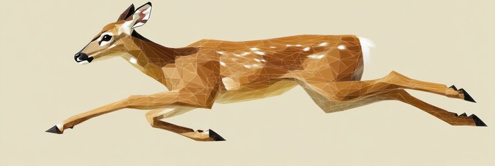 Fototapeta premium Low-poly whitetail deer fawn leaping.