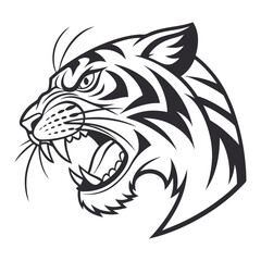 Tiger Head Tattoo. Mascot Creative Design white illustration