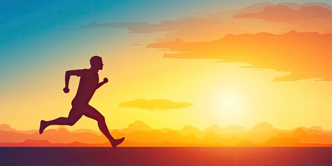 Positive mindset concept. A silhouette of a runner against a vibrant sunset, symbolizing energy, motion, and the beauty of outdoor exercise.
