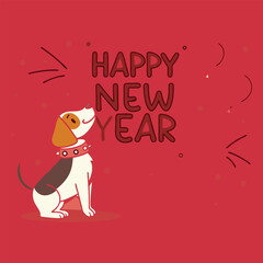 New Year card banner with funny corgi dog  white illustration