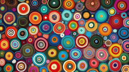 Colorful abstract art with many concentric circles in various sizes and vibrant colors.