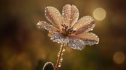 Dew-kissed flower in soft golden light.