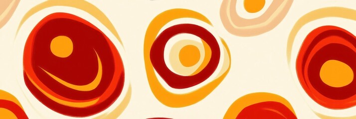 Abstract background with red, orange, and yellow concentric circles on a cream background.
