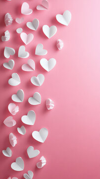 Fototapeta White paper trimmed heart with pink background