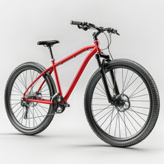 Fototapeta premium A red mountain bike with black accents, designed for off-road cycling and outdoor leisure. isolated on white background