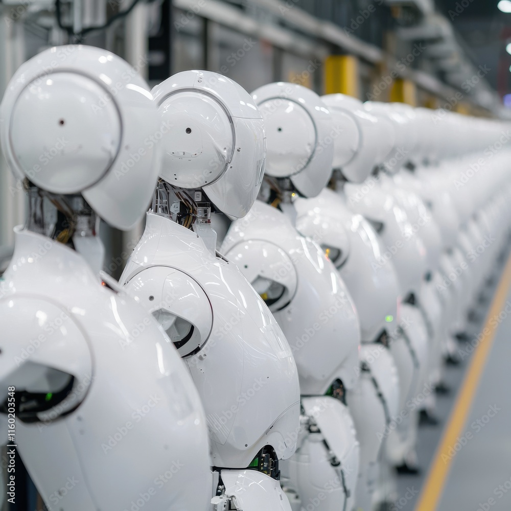 Poster robots in assembly line production factory stock photo industrial environment close-up view ai and a