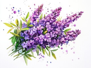 Beautiful purple lilac bouquet nature scene watercolor artwork serene environment close-up view floral concept