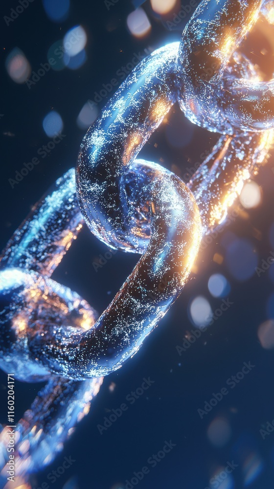 Poster dynamic blockchain technology chain links abstract digital art dark background close-up view innovat