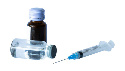 Set of Medical syringe and bottle