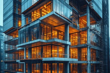 Obraz premium Illuminated Urban Construction: A Modern Architectural Marvel