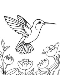 Fototapeta premium Hummingbird printable coloring page for kids, bird coloring book