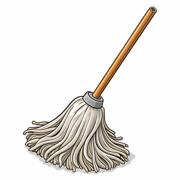 white mop with wooden handle clip art preview
