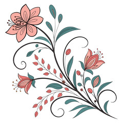 Vector decorative floral design isolated white background