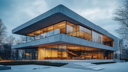 Fototapeta premium Modern Concrete Architecture Building at Dusk