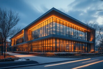 Obraz premium Illuminated Modern Architecture at Dusk