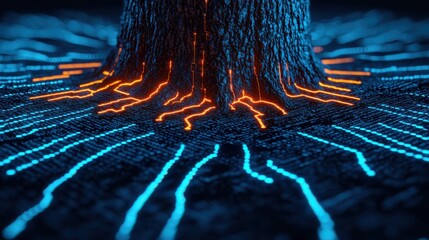 Blockchain technology tree roots digital landscape stock photo nature environment close-up viewpoint innovation concept