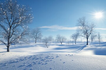 Obraz premium Winter landscape with sparkling trees under a bright blue sky during a sunny day