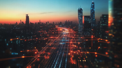 Fototapeta premium abstract professional business team people innovation connection of line from nail node to node on Smart Innovation city with connection cyber security network reciprocity , networking concept