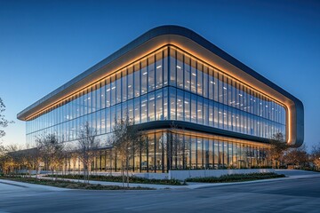 Obraz premium Modern Glass Office Building at Dusk