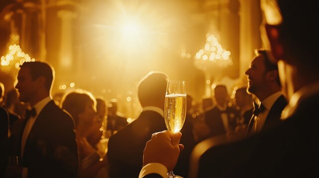 Elegant party celebration with champagne toast.