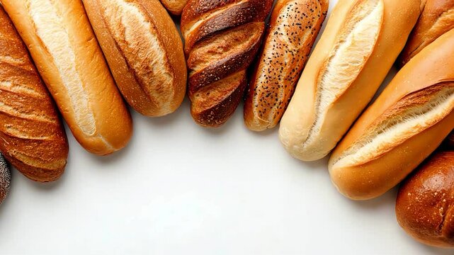 Assorted bread rolls on a white background