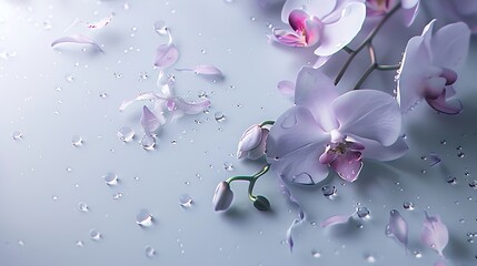 A minimalistic wallpaper design with soft pastel orchids scattered across the screen