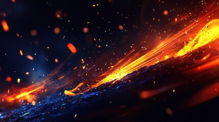 Obraz premium Fiery sparks and glowing trails on dark background.