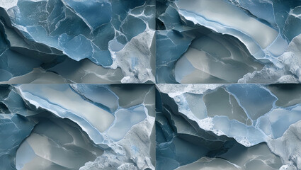 Fototapeta premium Rich textures and colors of natural stone formations in serene blues and grays captured in a close-up view during daylight