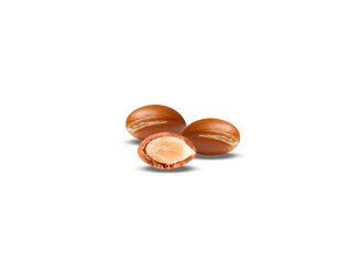 sideroxylon spinosum or argania spinosa fruit with slice isolated on white background