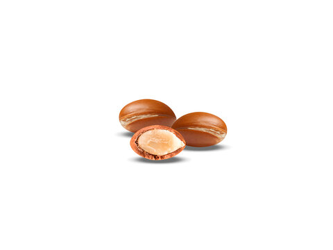 sideroxylon spinosum or argania spinosa fruit with slice isolated on white background