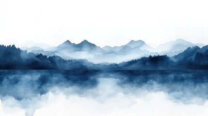 Serene Blue Mountain Lake: Watercolor Landscape