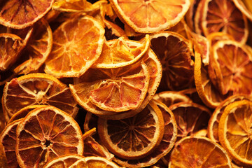 Dried orange citrus slices background