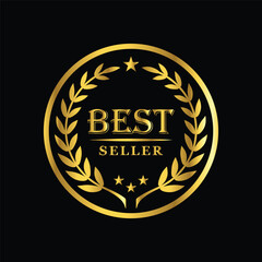 gold color Best seller Decorated Seal Stamp Icon Hand Drawn Label Design Vector Graphic Stock Illustration