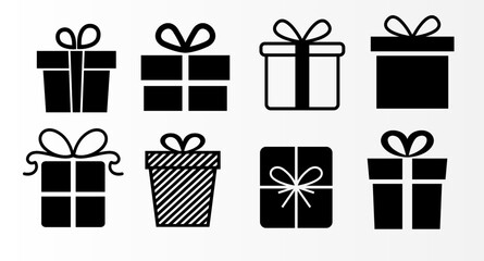 present box, gift box vector icon set on white  background. gift boxes for unboxing, opening, shipping, sale, parcel etc concept.