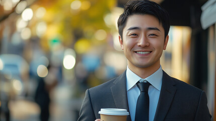 Smiling man holding a cup of coffee