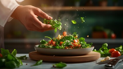 Personal Chef Preparing Fresh Salad. Generative AI