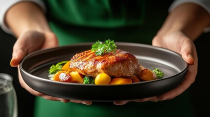 Personal Chef Serving a Gourmet Dish. Generative AI